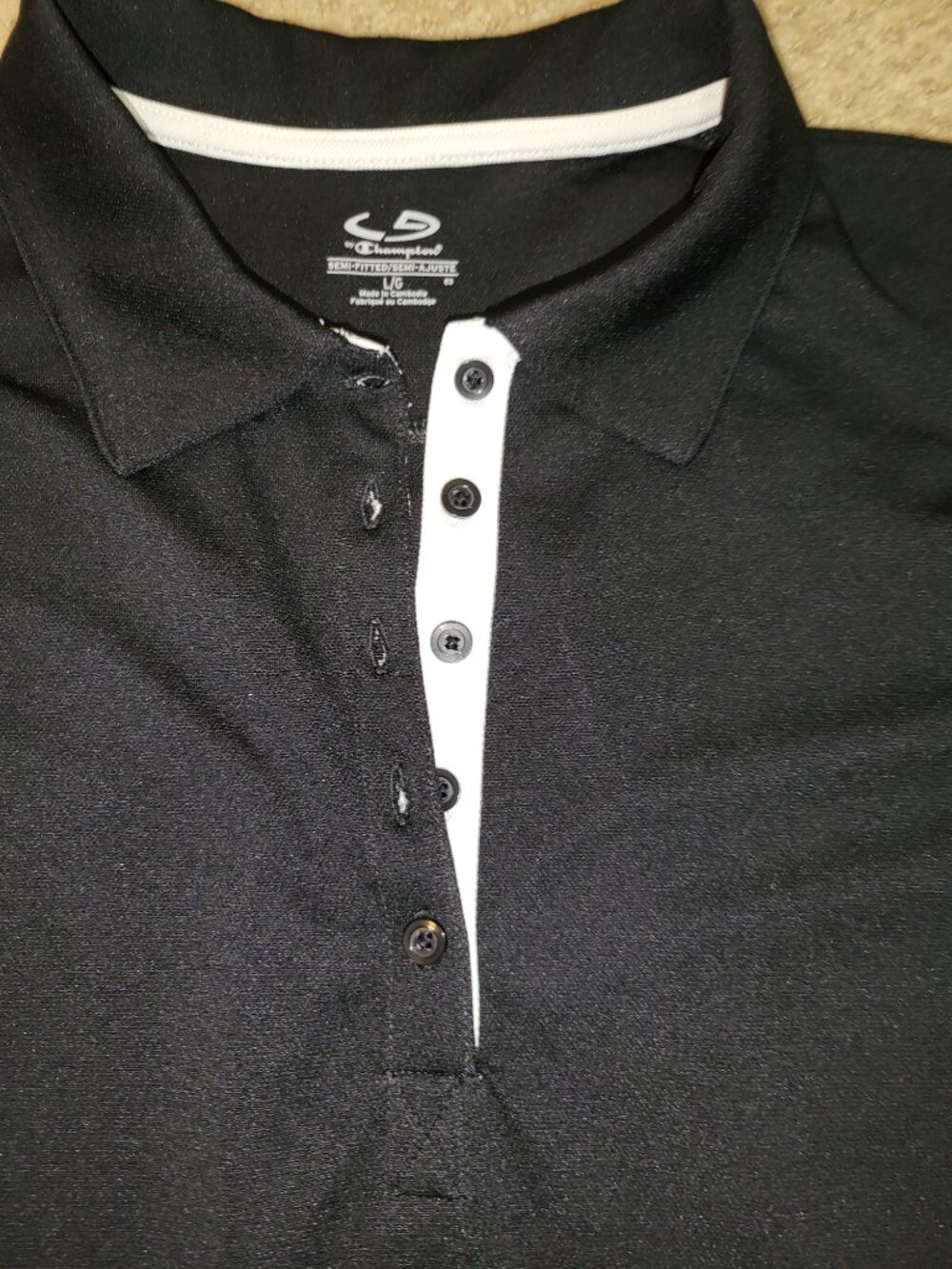 Champion Women's Performance Polo Shirt Black White Accent Semi-Fitted Large - Picture 3 of 4